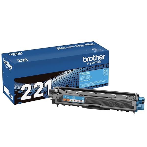Brother Genuine Standard Yield Toner Cartridge, TN221C, Replacement Cyan Color Toner, Page Yield Up To 1,400 Pages, Amazon Dash Replenishment Cartridge, TN221